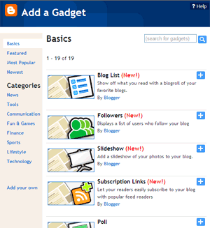 Blogger - Add Gadget