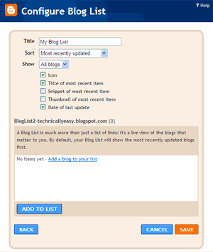 Blogger - Configure Blog List