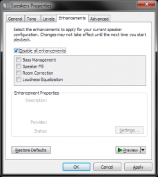 Windows 7 - Disable All (Audio) Enhancements