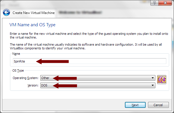VirtualBox - VM Name and OS Type