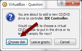 VirtualBox - Choose Existing CD-ROM