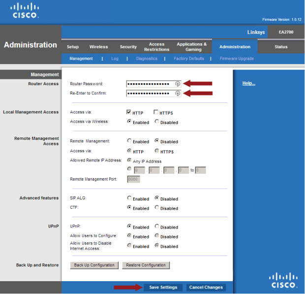 Linksys EA2700 - Administration Management