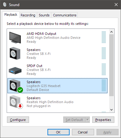 Windows 10 Sound applet