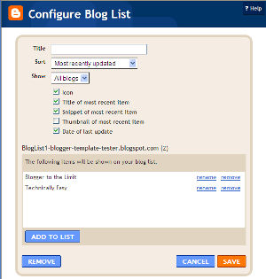 Blogger Blog List - Configure Blog List Gadget
