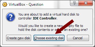 VirtualBox - Choose Existing Disk