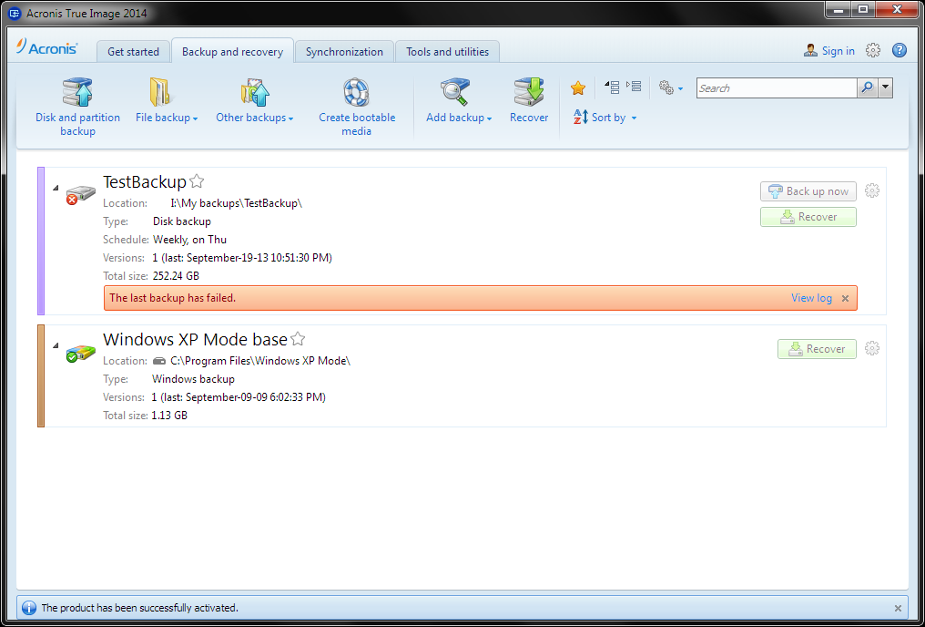 backup acronis true image 2014