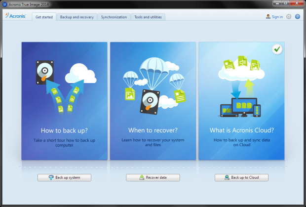Acronis True Image 2104 - Get Started Options