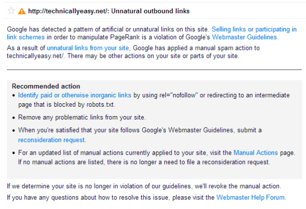 Google Unnatural Outbound Link Message