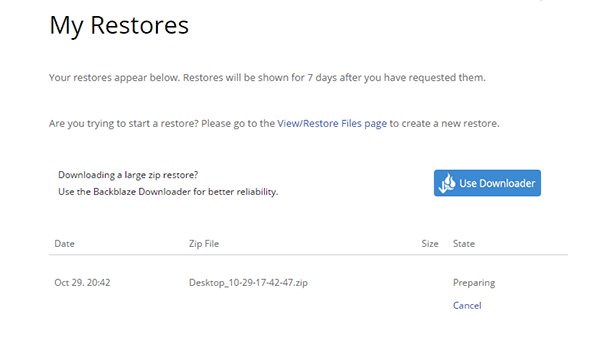 Backblaze Restore - Preparing