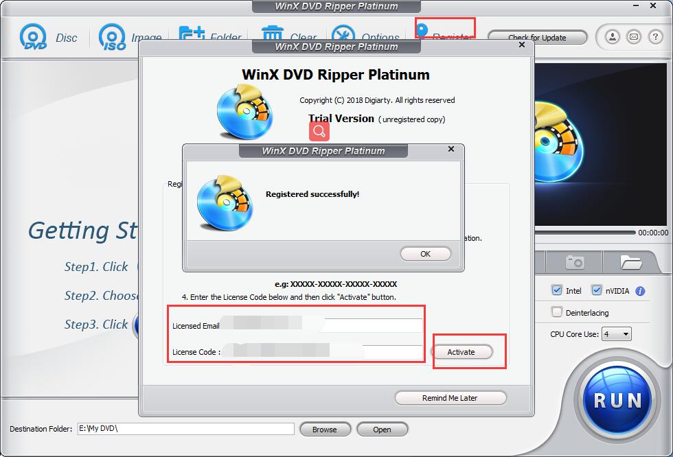 Registering WinX DVD Ripper